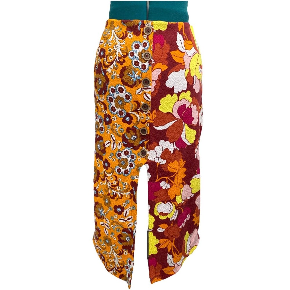 ANTHROPOLOGIE Maeve Button-Front Cutout Midi Skirt. Size XS Retro Floral